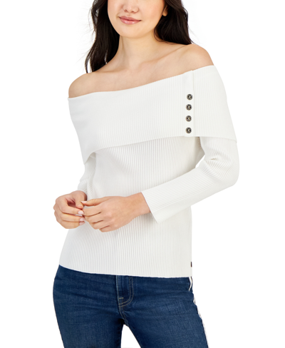 Tommy Hilfiger Women's Ribbed Off-the-shoulder Sweater In Ivory