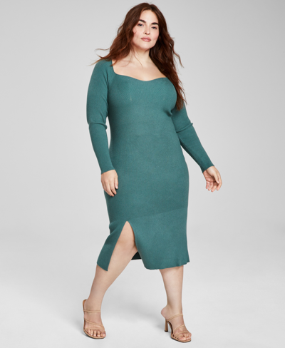 And Now This Trendy Plus Size Ribbed Side-slit Dress In Meadowland
