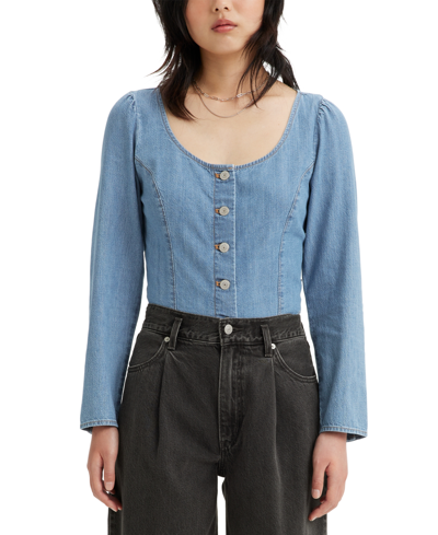 Levi's Women's Daryn Cotton Long-sleeve Corset Blouse In Dolly Blue