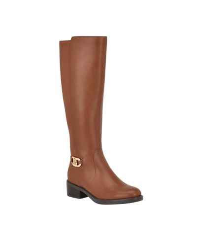 Tommy Hilfiger Imizza Womens Faux Leather Tall Knee-high Boots In Dark Natural