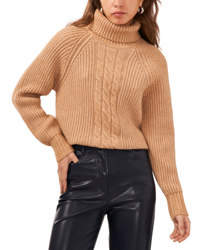 1.state Women's Turtleneck Back-cutout Raglan-sleeve Sweater In Latte Heather Brown
