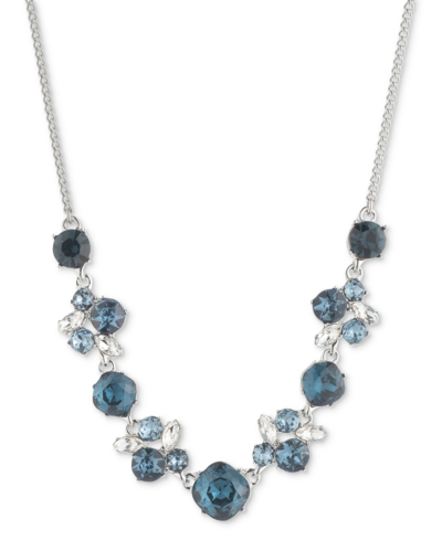Givenchy Silver-tone Denim Crystal Frontal Necklace, 16" + 3" Extender In Blue