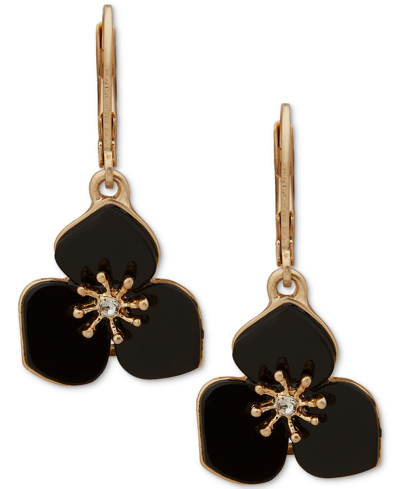 Lonna & Lilly Gold-tone Pave Jet Flower Drop Earrings