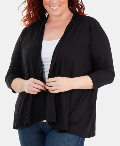 Ny Collection Plus Size Draped Open-front Cardigan In Black
