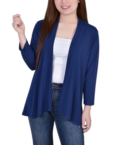Ny Collection Women's 3/4 Sleeve Solid Cardigan In Navy