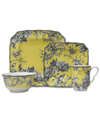 222 Fifth Adelaide Woodland 16-pc. Dinnerware Set, Service For 4 In Yellow
