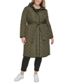 DKNY WOMEN'S PLUS SIZE HOODED BELTED QUILTED COAT