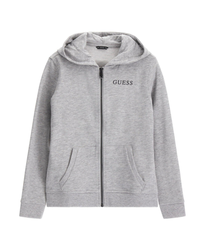 Guess Big Boys Screen Print Triangle Logo With French Terry Zip Up Hoodie In Gray