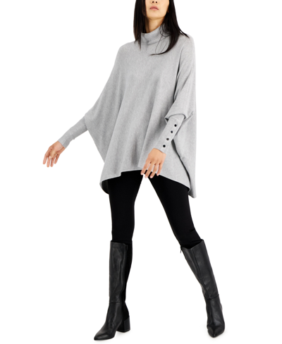 Alfani Women's Turtleneck Poncho Sweater, Created For Macy's In Heather Sterling