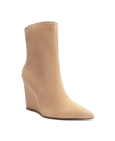 Schutz Women's Asya Pointed Toe Wedge Booties In Beige- Suede