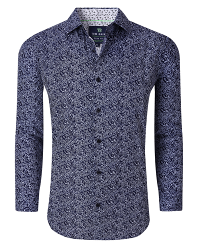 Tom Baine Men's Performance Stretch Paisley Button Down Shirt In Navy