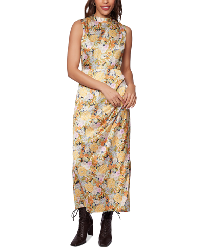 Lost + Wander Women's Wildflower Dusk Sleeveless Mock Neck Maxi Dress In Olive Multi Floral