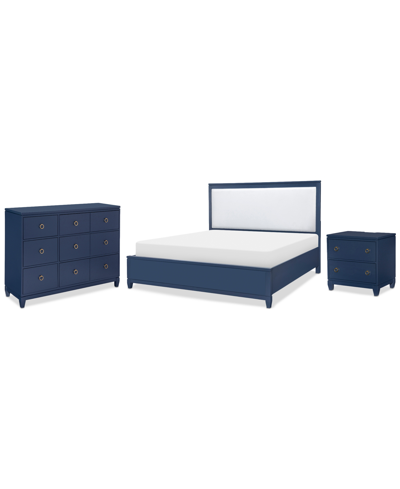 Furniture Summerland 3pc Set (king Upholstered Storage Bed, Dresser, Nightstand) In Blue
