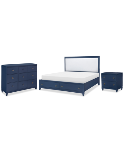 Furniture Summerland 3pc Bedroom Set (queen Upholstered Storage Bed, Dresser, Nightstand) In Blue