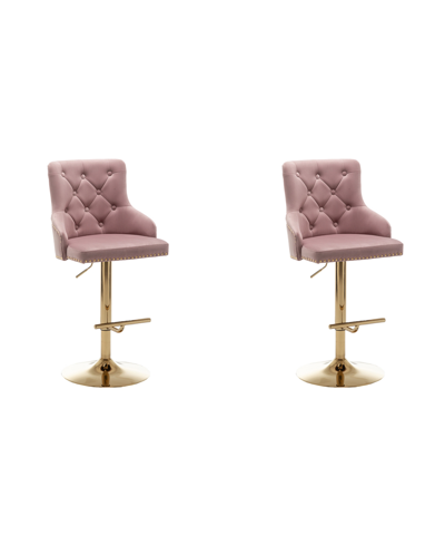 Best Master Furniture Brightcast 47" Velvet Tufted Gold Bar Stools, 2-piece Set In Pink