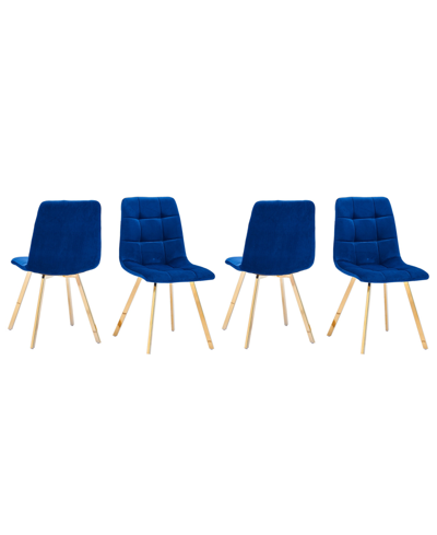 Best Master Furniture Huey 33" Velvet Fabric Side Chairs, Set Of 4 In Blue