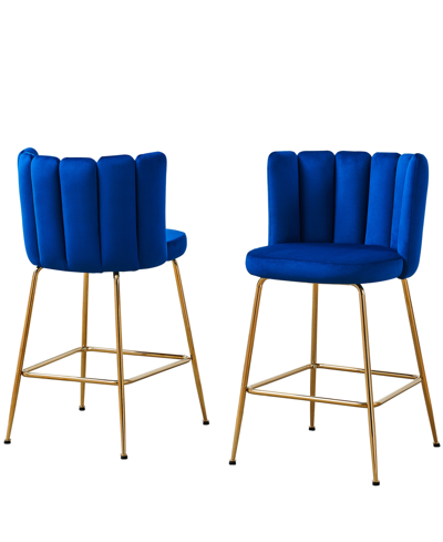 Best Master Furniture Elegante 37" Velvet Counter Height Stools, Set Of 2 In Blue