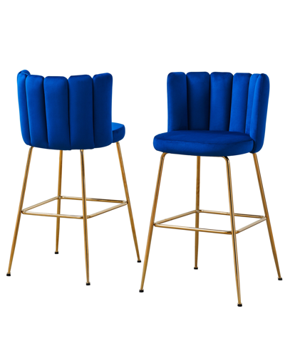 Best Master Furniture Elegante 41" Velvet Bar Stools, Set Of 2 In Blue
