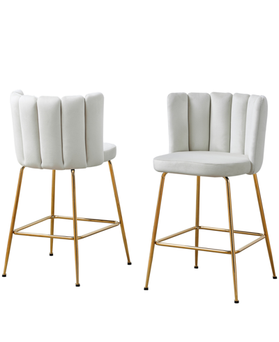 Best Master Furniture Elegante 37" Velvet Counter Height Stools, Set Of 2 In Beige