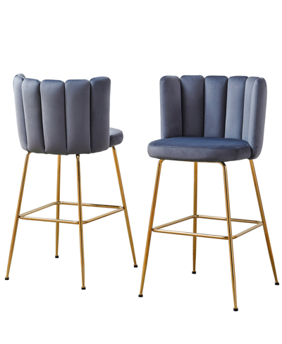 Best Master Furniture Elegante 41" Velvet Bar Stools, Set Of 2 In Gray