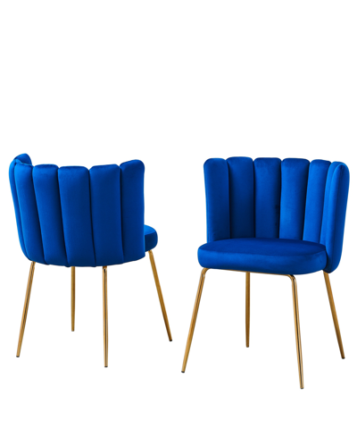 Best Master Furniture Elegante 32" Velvet Fabric Side Chairs, Set Of 2 In Blue