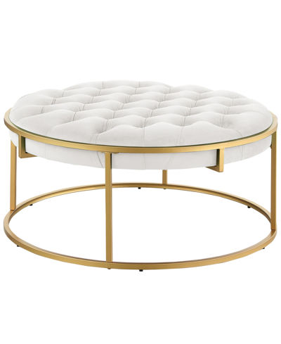Best Master Furniture Amoria 18" Velvet Round Ottoman In Cream