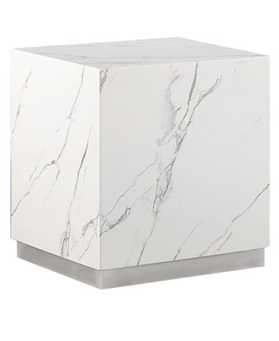 Best Master Furniture Zhuri 22" Faux Marble Square End Table In White