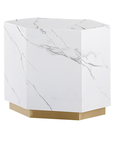 Best Master Furniture Zhuri 20" Faux Marble Hexagon End Table In White