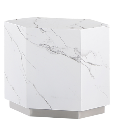 Best Master Furniture Zhuri 20" Faux Marble Hexagon End Table In White
