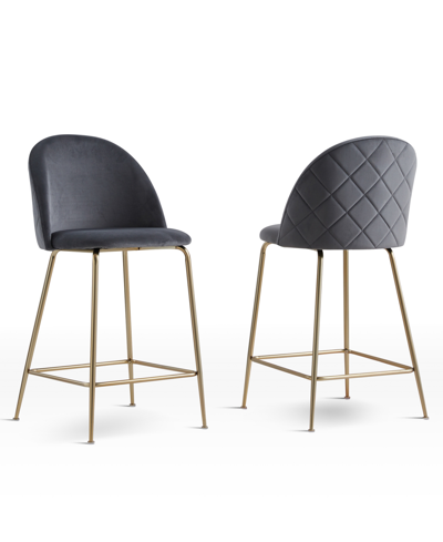 Best Master Furniture Miramar 39" Velvet Metal Bar Stools, Set Of 2 In Gray