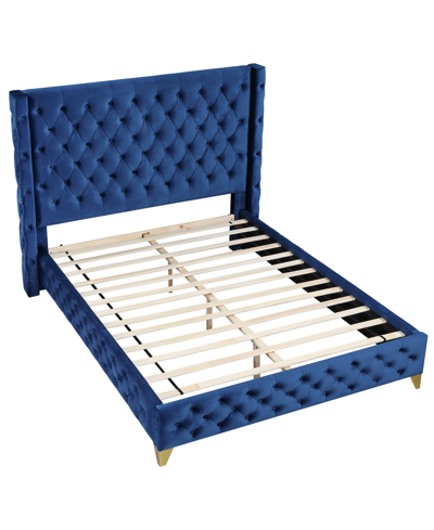 Best Master Furniture Oakdale 57" Wood Frame With Tufted Velvet Upholstery California King Platform Bed In Blue