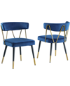 Best Master Furniture Aireys 31" Velvet With Metal Accents Armless Chair, Set Of 2 In Navy