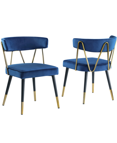 Best Master Furniture Aireys 31" Velvet With Metal Accents Armless Chair, Set Of 2 In Navy
