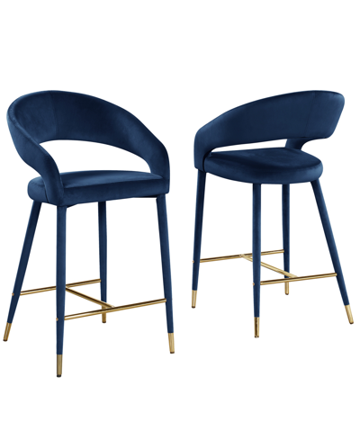 Best Master Furniture Jacques 37" Velvet Counter Dining Chairs, Set Of 2 In Navy