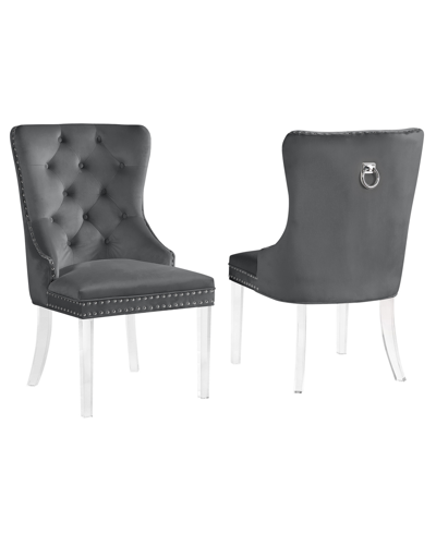 Best Master Furniture Leah 40" Velvet Tufted With Acrylic Leg Dining Chairs, Set Of 2 In Gray