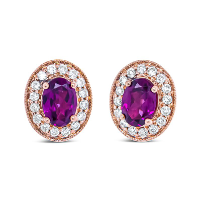 Haus Of Brilliance 14k Rose Gold 7x5mm Oval Cut Garnet And 3/8 Cttw Round Diamond Halo Stud Earrings