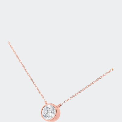 Haus Of Brilliance 14k Rose Gold .925 Sterling Silver 1/3 Cttw Round-cut Diamond Bezel Solitaire 18" Pendant Necklace In Pink