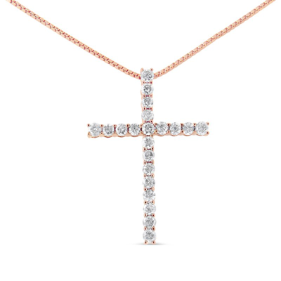 Haus Of Brilliance 14k Rose Gold Plated .925 Sterling Silver 1.0 Cttw Champagne Diamond Gold Cross Pendant Necklace For