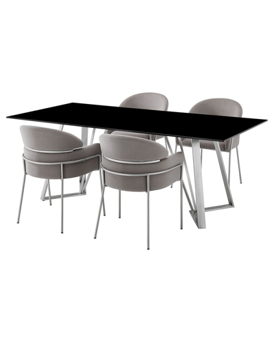 Armen Living Cressida & Portia Fabric 5pc Rectangular Dining Set In Black