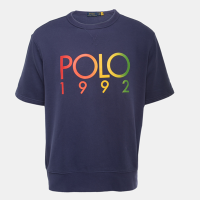 Pre-owned Polo Ralph Lauren Navy Blue Logo Printed Cotton Sweatshirt L