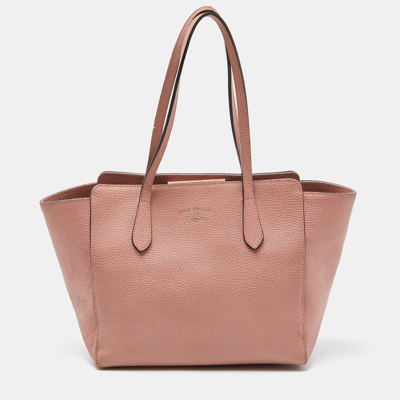 Pre-owned Gucci Pink Pebbled Leather Small Swing Tote