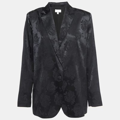 Pre-owned Ronny Kobo Black Floral Satin Jacquard Single Button Blazer S
