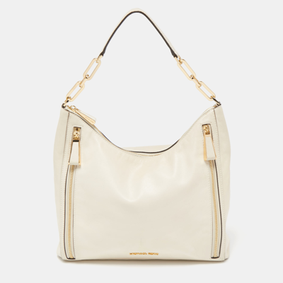 Pre-owned Michael Michael Kors Off White Leather Hobo In Beige