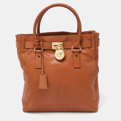 Pre-owned Michael Kors Brown Leather Hamilton North South Tote