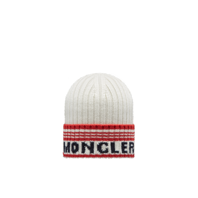 Moncler Collection Logo Wool Beanie White In Blanc