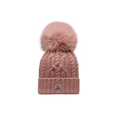 Moncler Collection Cashmere Blend Beanie With Pom Pom Pink