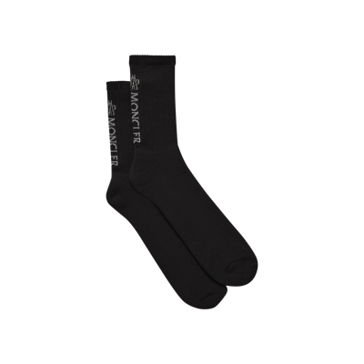 Moncler Collection Cotton Logo Socks Black In Noir