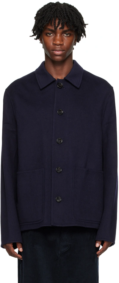 Ami Alexandre Mattiussi Navy Double-faced Coat In Night Blue.430