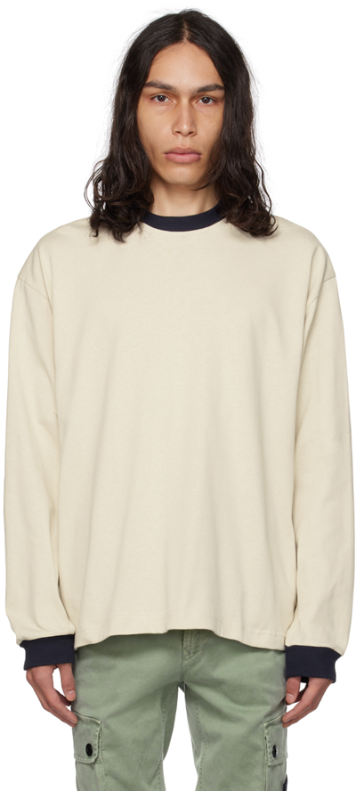 Stone Island Off-white Printed Long Sleeve T-shirt In V0097 Plaster