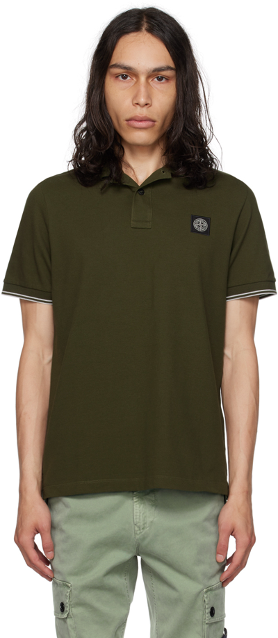 Stone Island Khaki Patch Polo In V0058 Olive